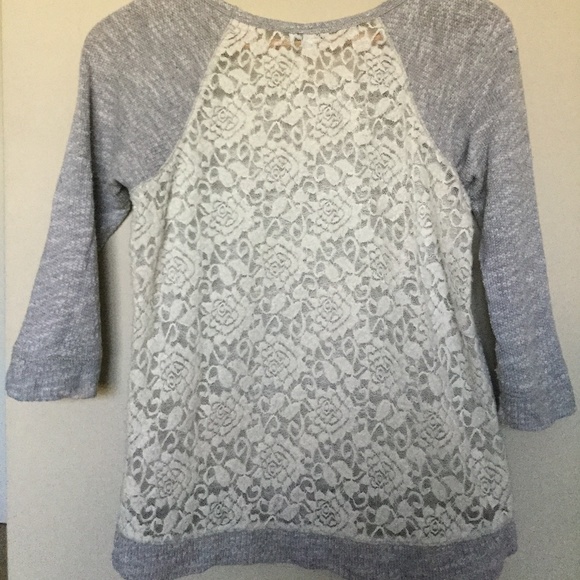 Express Extra Small Heather Gray Baseball Tee with Floral Crochet Back - Picture 7 of 12